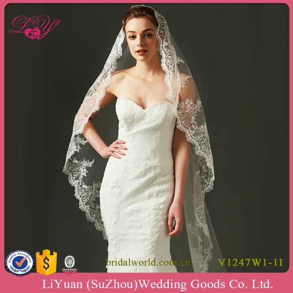 V1247W1-1アイボリーチャペルの長さembroided 2メートルのベール-ウエディングベール問屋・仕入れ・卸・卸売り