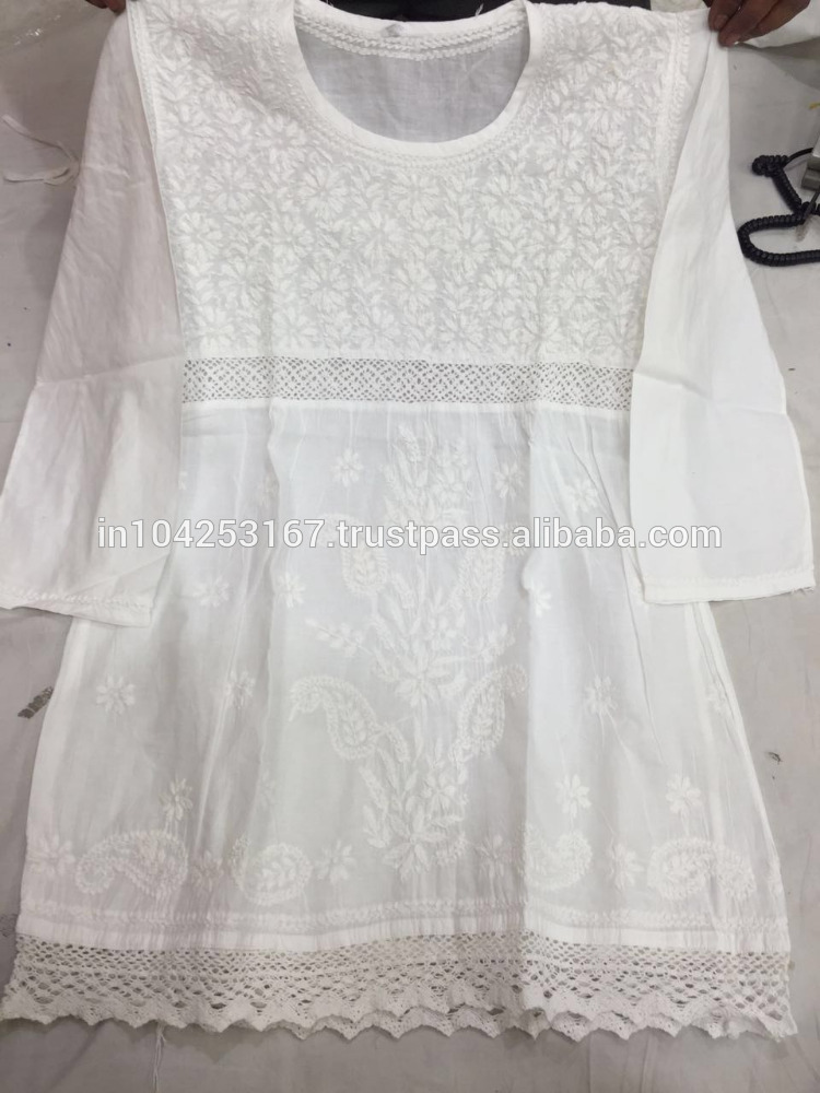 白い綿kurtisため夏摩耗からインド-プラスサイズドレス、スカート問屋・仕入れ・卸・卸売り