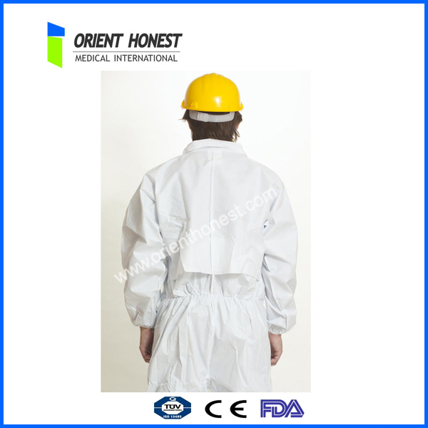 使い捨て服/pp不織coverallsフード付き、 伸縮性のある袖口白、 フロントジッパー-制服、作業服問屋・仕入れ・卸・卸売り