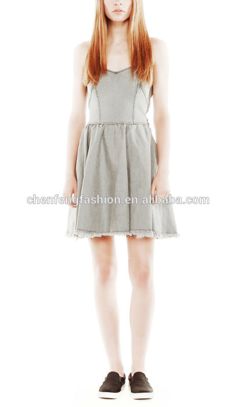 グレーデニムchefonコルセットトップドレス-プラスサイズドレス、スカート問屋・仕入れ・卸・卸売り