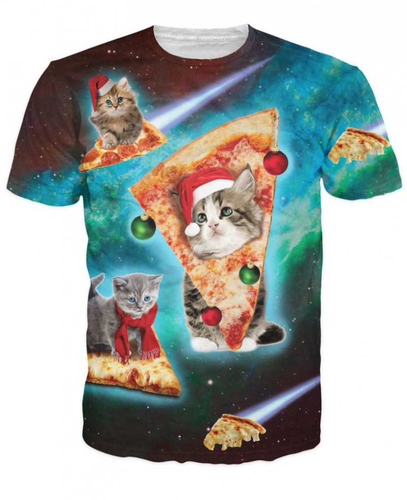新しいファッションカスタムクリスマス銀河スペースピザ猫tシャツ動物3d tシャツ-問屋・仕入れ・卸・卸売り
