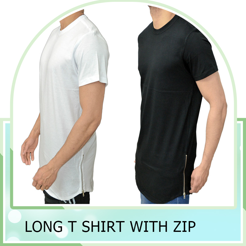 2016長いサイズ黒メンズトップスtシャツ半袖カジュアルtシャツジップ付きヒップホップ販売tシャツファッションシャツ-紳士用シャツ問屋・仕入れ・卸・卸売り