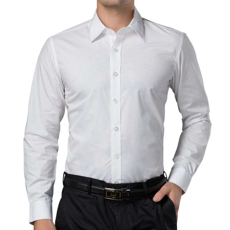 ポール · ジョーンズ スタイリッシュスリムフィット ソリッドホワイト色長袖カジュアル シャツ用メンズ CL5252-3 #-問屋・仕入れ・卸・卸売り