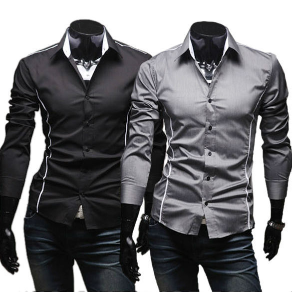 韓国の男性のファッションスタイリッシュカジュアルトリムスリムフィットドレスシャツ長袖シャツ3651 #-プラスサイズシャツ、ブラウス問屋・仕入れ・卸・卸売り