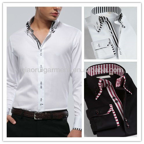 2015ヨーロッパ・アメリカンスタイルスリムフィット公式/dressロングスリーブメンズ/で少年のシャツ二重襟・カフ-紳士用シャツ問屋・仕入れ・卸・卸売り