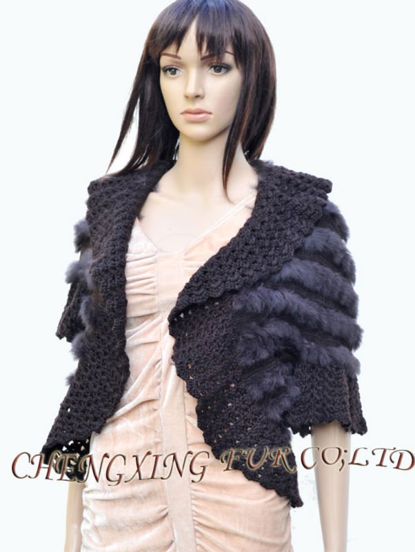 CX-G-B-46Bウサギの毛皮ニットセーター女性カーディガン-ベスト問屋・仕入れ・卸・卸売り