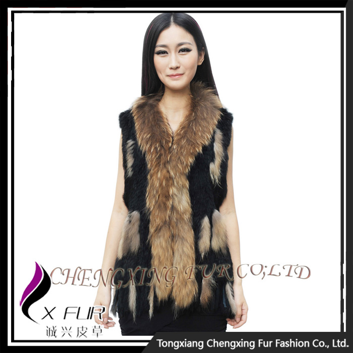 CX-G-B-57Cファッション卸売在庫牧場隆起ニットウサギの毛皮のベスト女性-ベスト問屋・仕入れ・卸・卸売り