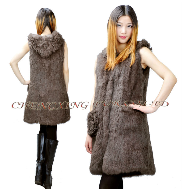 Cx-gb-花本ファッション女性ニットウサギの毛皮痩身ベスト-ベスト問屋・仕入れ・卸・卸売り