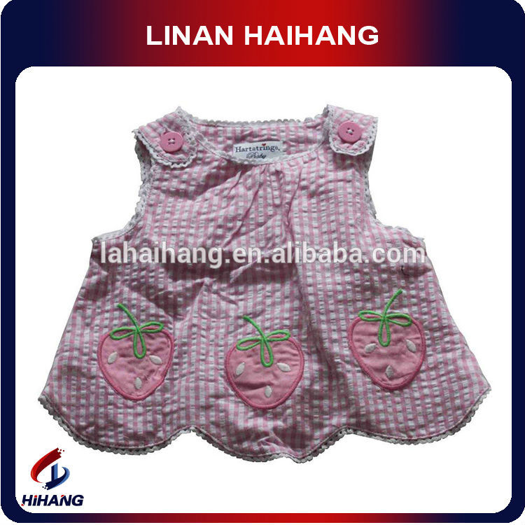 中国熱い販売の女の子の糸染めドレスのアップリケ刺繍のオーガニックコットンベビー衣類oemメーカー-その他アパレル問屋・仕入れ・卸・卸売り