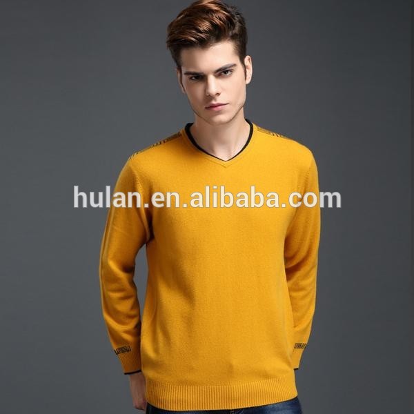 2015熱い販売ファッショナブルvネックロングスリーブプレーン人プーリーカシミヤのセーター-セーター問屋・仕入れ・卸・卸売り
