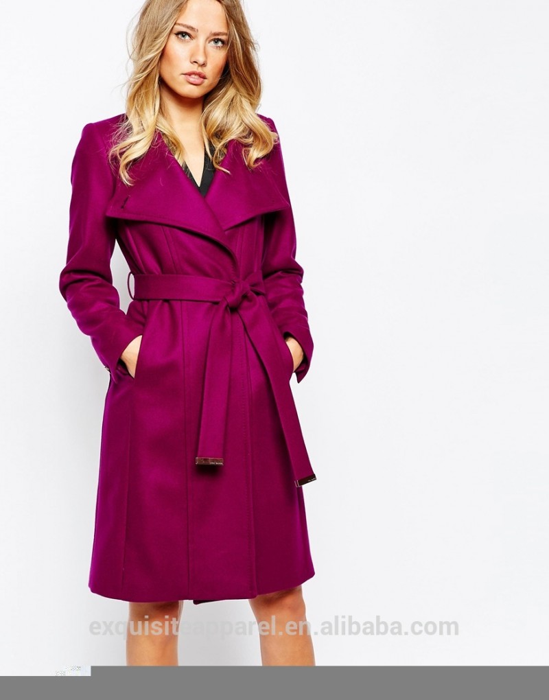 紫の色2015最新のコートのデザインスリムフィットdesing中国工場カシミヤロングコートレディースロングコートのデザイン-セーター問屋・仕入れ・卸・卸売り
