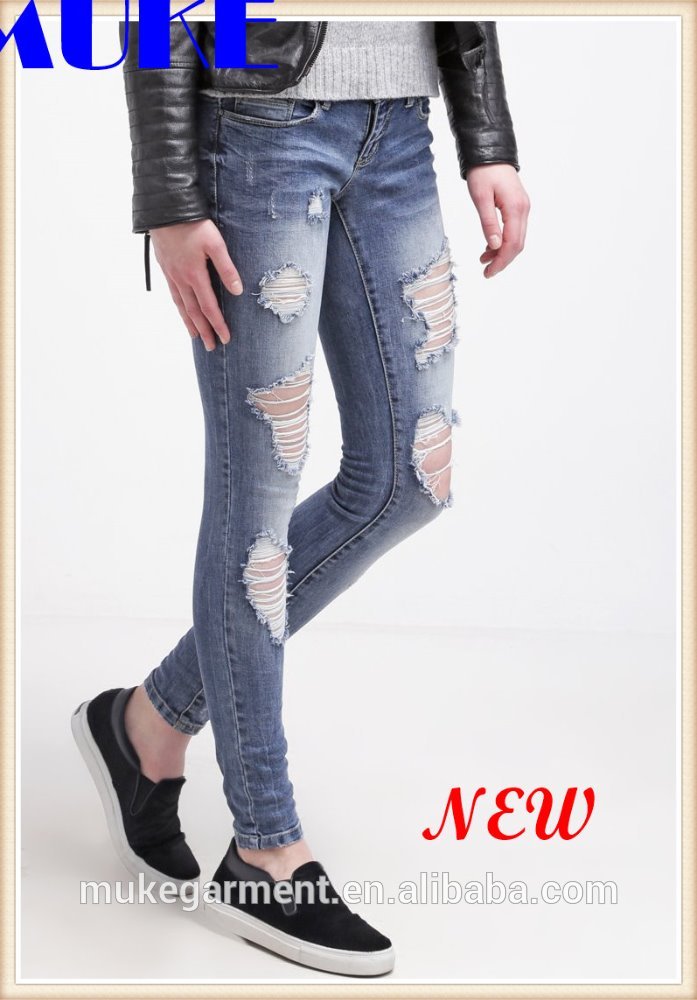最新のジーンズトップス女性重い破壊穴デニム破れレディースカスタムジャンパンツの卸売ロック復活のジーンズデニムパンツ-ジーンズ問屋・仕入れ・卸・卸売り