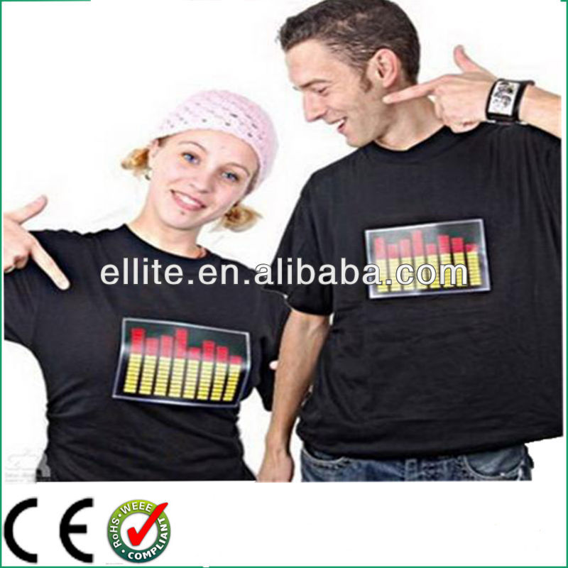 100%綿サウンドアクティブledライトtシャツ用プロモーションと祭りパーティー-Tシャツ問屋・仕入れ・卸・卸売り