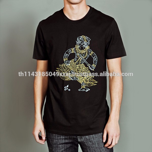 ハヌマーンkhonオペラタイアートtシャツ塗装アクリルグリッターファブリック絵画手でレア製品-Tシャツ問屋・仕入れ・卸・卸売り