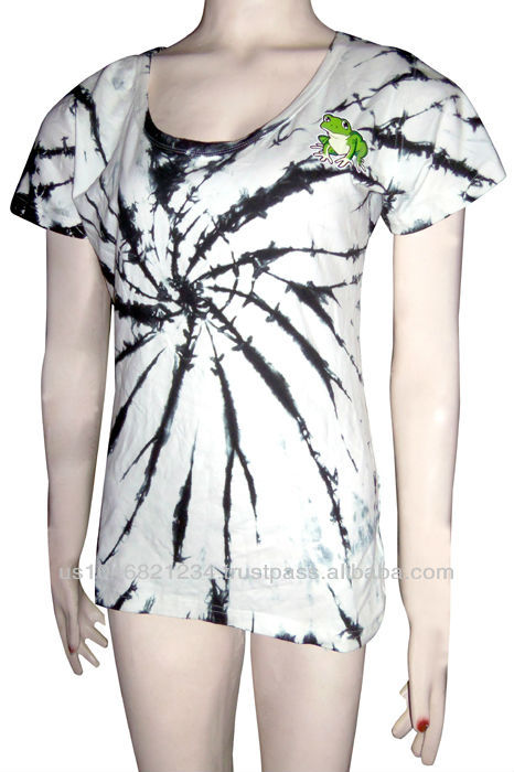 T- シャツの女性綿のミックスで絞り染めカエルライクラ黒/white-Tシャツ問屋・仕入れ・卸・卸売り
