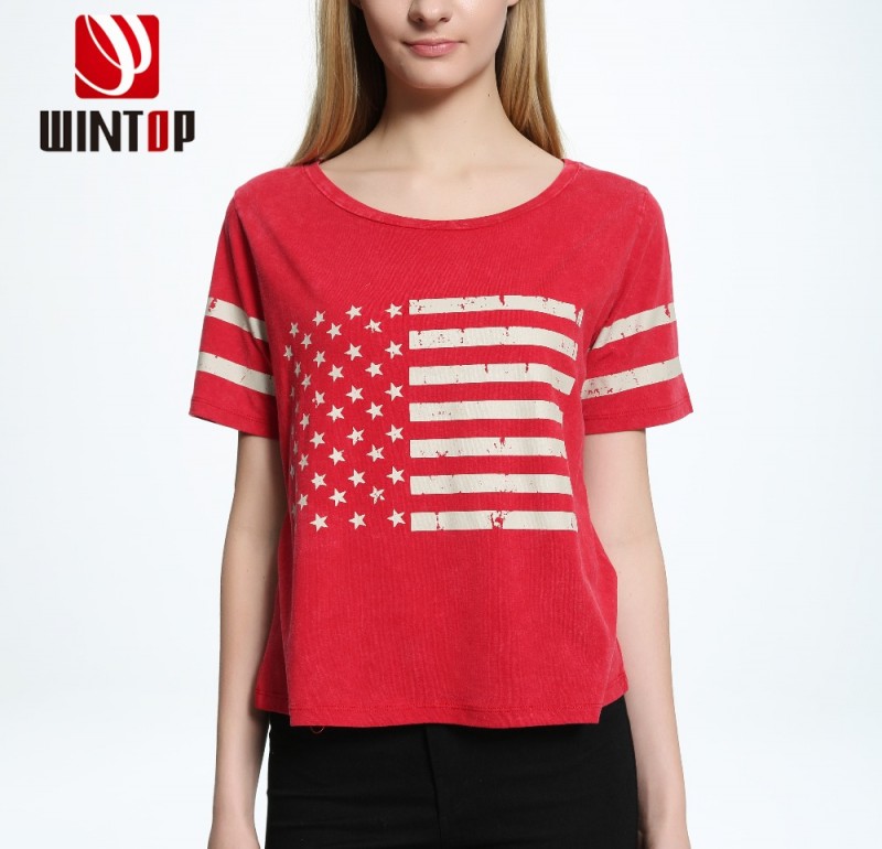 女性の夏アメリカフラッグプリント赤トップ基本カジュアルtシャツ-Tシャツ問屋・仕入れ・卸・卸売り