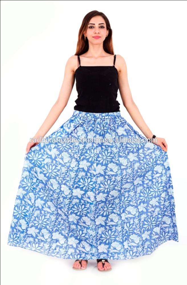 インドのブロックプリントシンデレラスタイルロングスカートための女性-プラスサイズドレス、スカート問屋・仕入れ・卸・卸売り