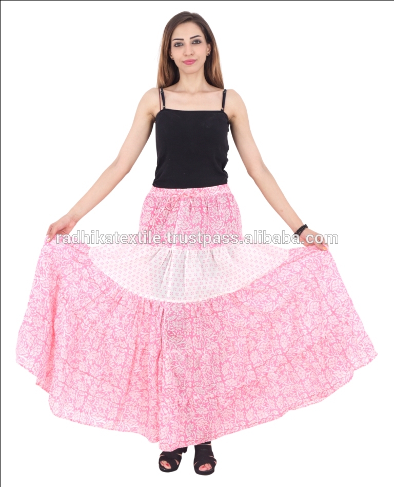 インドのブロックプリント付きパッチワークシンデレラスタイルロングスカートための女性-プラスサイズドレス、スカート問屋・仕入れ・卸・卸売り