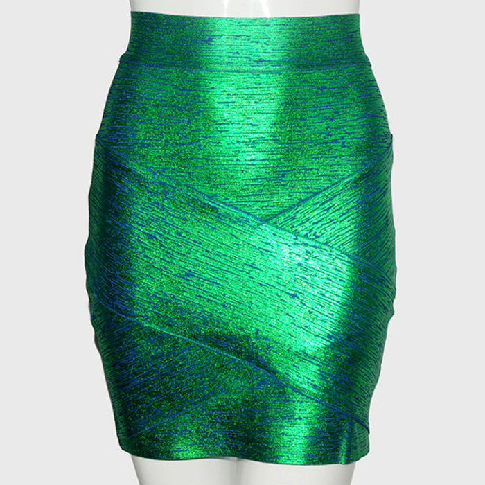 高品質の短期デザイン緑ブロンジングセクシーなミニスカート-プラスサイズドレス、スカート問屋・仕入れ・卸・卸売り