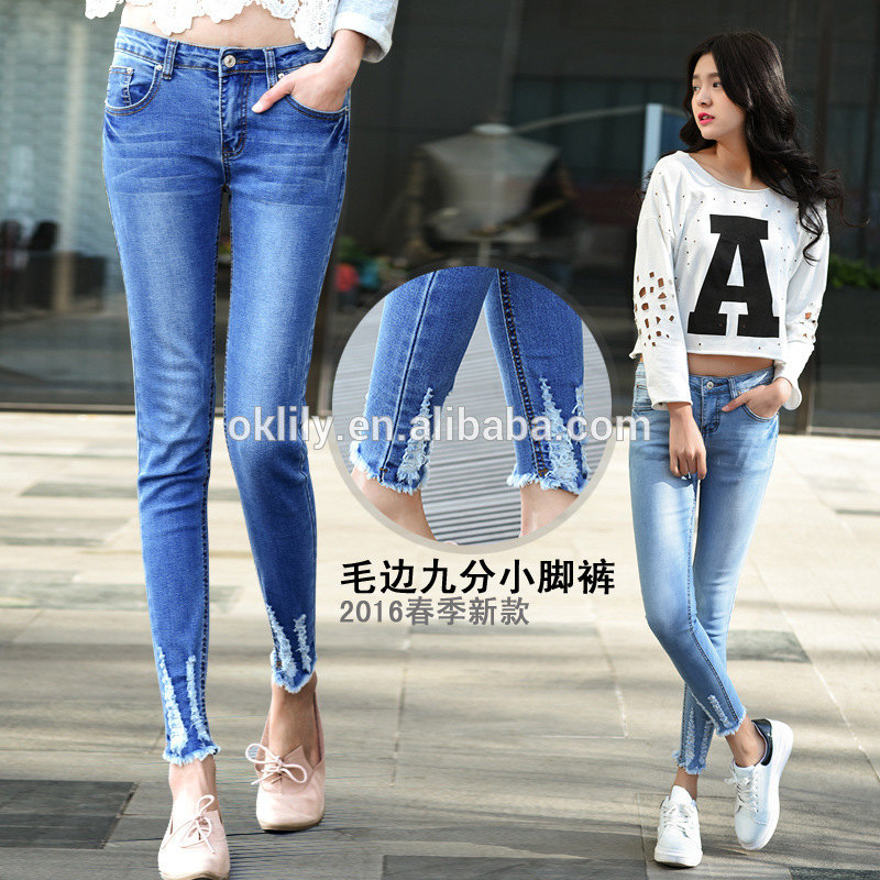 2016春新しい韓国女性ストレッチジーンズ女性のズボン鉛筆パンツ足バリ-ジーンズ問屋・仕入れ・卸・卸売り