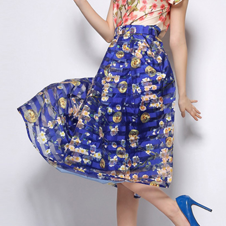 B10895A女性オーガンジーポリエステル甘い花ミディaラインバブルスカート-プラスサイズドレス、スカート問屋・仕入れ・卸・卸売り