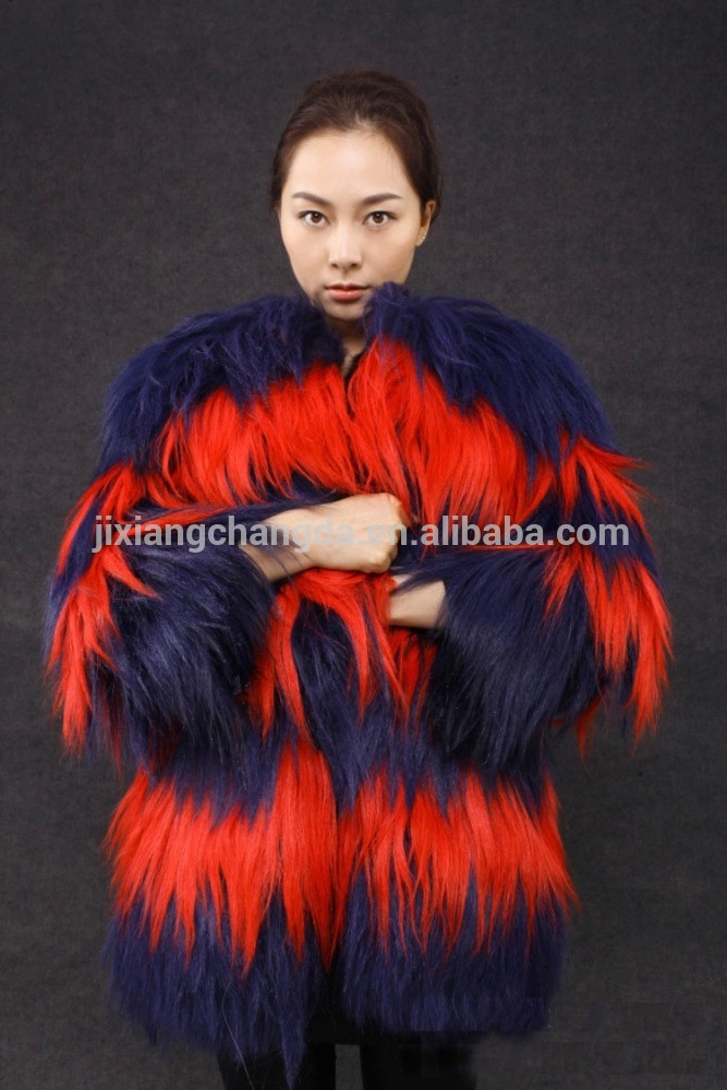 女性服赤と紫の色長い髪モンゴル子羊毛皮のコート長いヤギの毛皮のコート-コート問屋・仕入れ・卸・卸売り