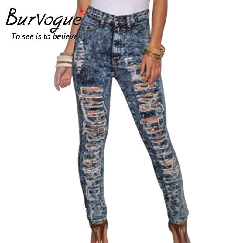 Burvogueセクシーファッションハイウエストスキニーパンツ破れたバットリ用女性卸売安い-ジーンズ問屋・仕入れ・卸・卸売り