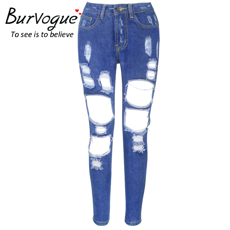 Burvogue女性青鉛筆スキニーパンツ破れたバットリフティングスキニージーンズ安い卸売-ジーンズ問屋・仕入れ・卸・卸売り
