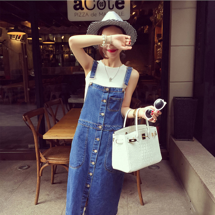 2016春のファッションジーンズサスペンダースカート女性デニムミドルドレス-ジーンズ問屋・仕入れ・卸・卸売り