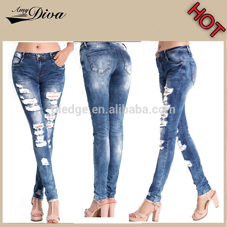 ホット販売レディースジーンズトップデザインelegentスリムフィットペンシル損傷したジーンズデニムジーンズ女性-ジーンズ問屋・仕入れ・卸・卸売り