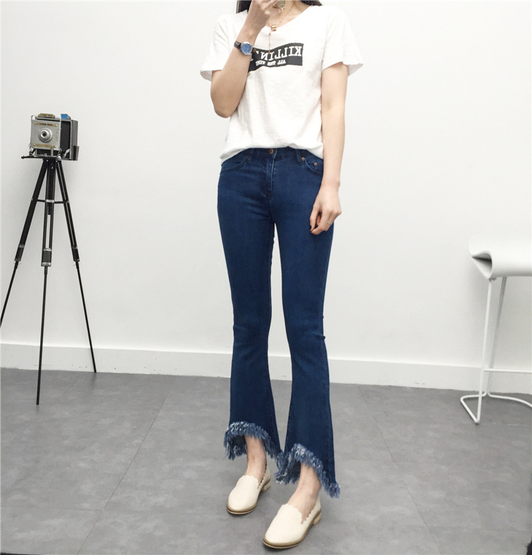 2016春ヨーロッパスタイルの女性ジーンズタッセルレディーベルボトムス薄い第九パンツ-ジーンズ問屋・仕入れ・卸・卸売り