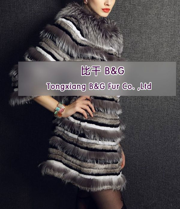 BG22958 2013ファッション100%リアルrexウサギの毛皮でシルバーフォックスファートリミングロングコートoem卸売小売-コート問屋・仕入れ・卸・卸売り