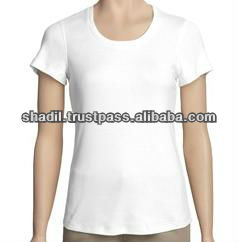 ホワイト女性100%コットンtシャツクルーネック-Tシャツ問屋・仕入れ・卸・卸売り