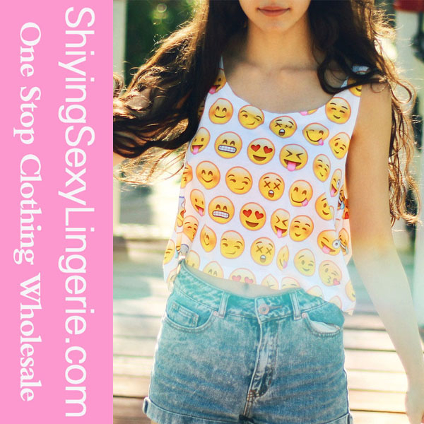 セクシーな夏の暑い夏emojiカスタム印刷された女性の作物の上部-婦人用トップス、ブラウス問屋・仕入れ・卸・卸売り