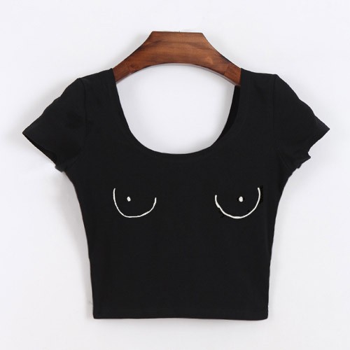 面白いtittiesおっぱいおっぱいプリントクロップトップ綿カジュアルシャツ用トップtシャツヒップスター最新-問屋・仕入れ・卸・卸売り