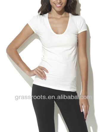 Tx0635快適なフィットスパンデックスの女性のセーターvネックブランクt- シャツ卸売2014年-Tシャツ問屋・仕入れ・卸・卸売り