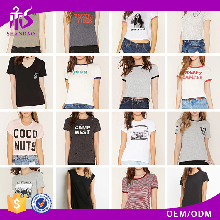 広州shandao夏半袖ファッション女性ブランクtシャツ用スクリーン印刷-Tシャツ問屋・仕入れ・卸・卸売り