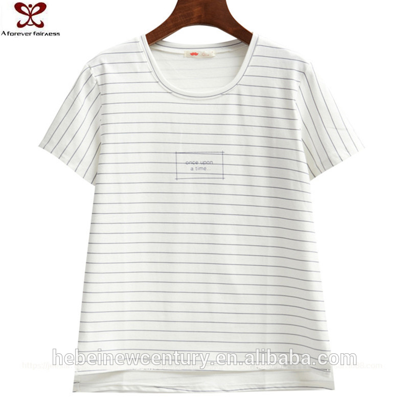 2016夏の新しいスタイルにストライプ95%綿5%エラスタンtシャツデザイン-Tシャツ問屋・仕入れ・卸・卸売り