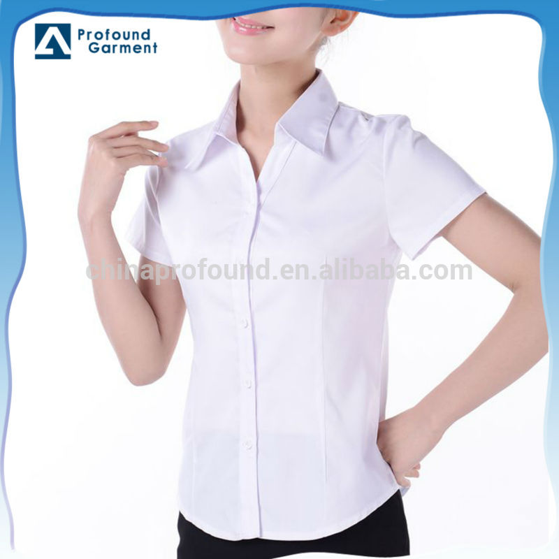 高品質の安い女性の事務服のシャツの女性は白いシャツ-Tシャツ問屋・仕入れ・卸・卸売り