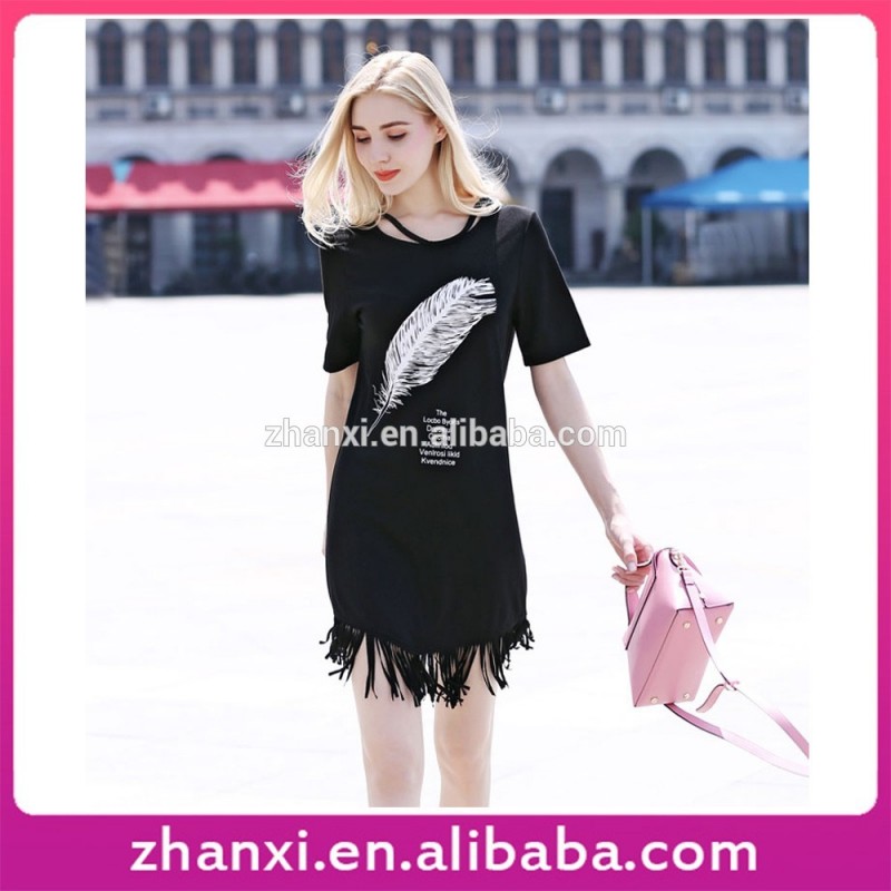 ホットロングレディースシャツフリンジファッション女性の半袖コットンtシャツ-Tシャツ問屋・仕入れ・卸・卸売り