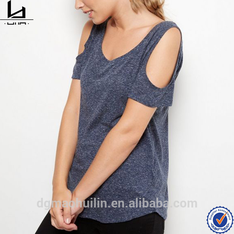 広州女性tシャツ服工場コールドショルダー最新デザインの女の子トップ-Tシャツ問屋・仕入れ・卸・卸売り
