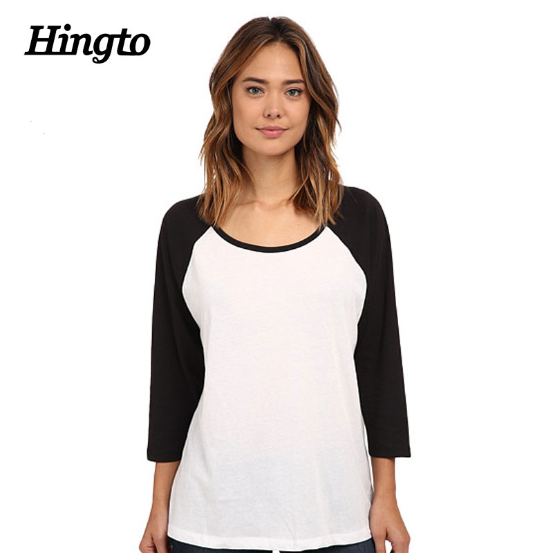 膝から上の構図スリーブラウンドネック綿/ポリエステルラグランベースボールtシャツスタイルのため女性-Tシャツ問屋・仕入れ・卸・卸売り