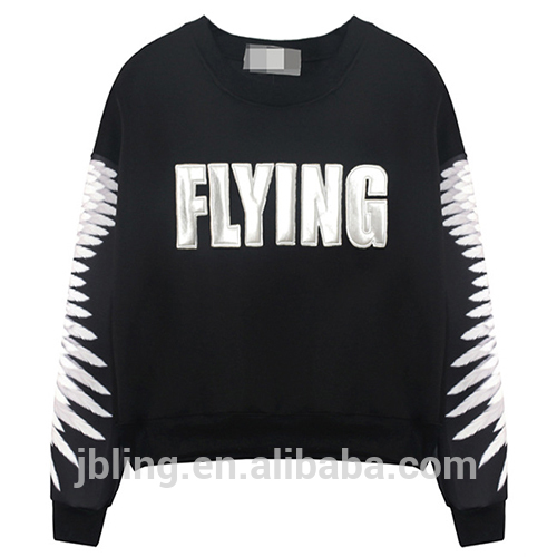 短いスペース2015ラウンドネックロングスリーブ綿フリースのスウェットシャツ天使の羽-Tシャツ問屋・仕入れ・卸・卸売り