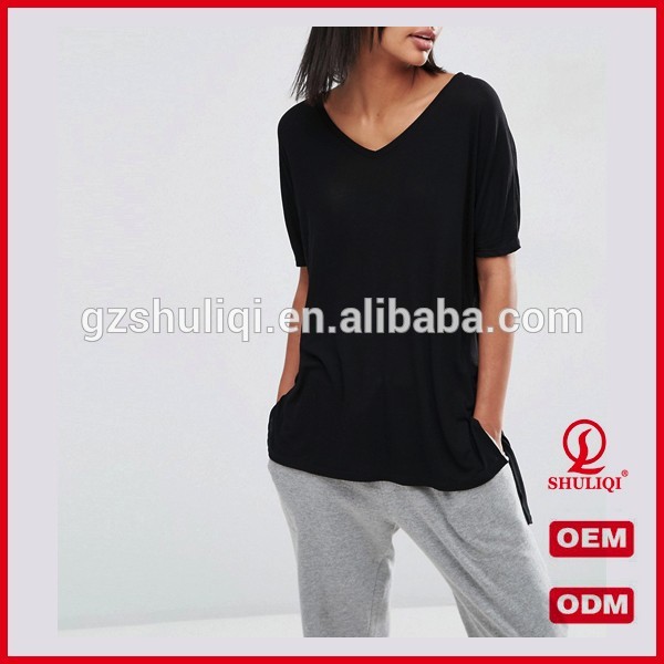 2016カスタム女性tシャツロゴoem黒無地tシャツ高品質細長いtシャツ-Tシャツ問屋・仕入れ・卸・卸売り
