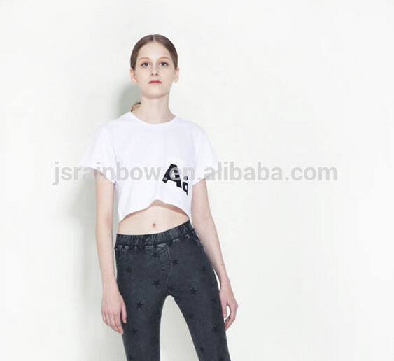最新のクロップトップ100コットン安いoネック半袖カスタム印刷女性の卸売ブランク白tシャツ-Tシャツ問屋・仕入れ・卸・卸売り