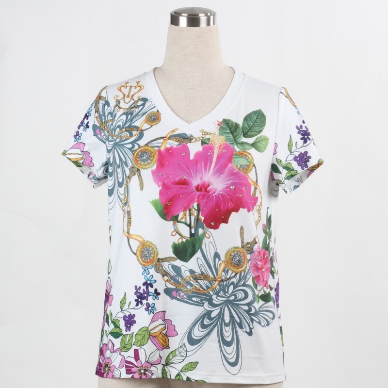 印刷トンf5s10003女性のためのシャツ半袖綿100％2016夏-Tシャツ問屋・仕入れ・卸・卸売り