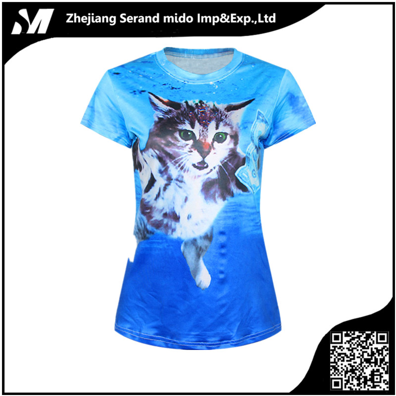 安い3dダブルサイドクレイジー猫印刷ショートスリーブ女性tシャツ-Tシャツ問屋・仕入れ・卸・卸売り