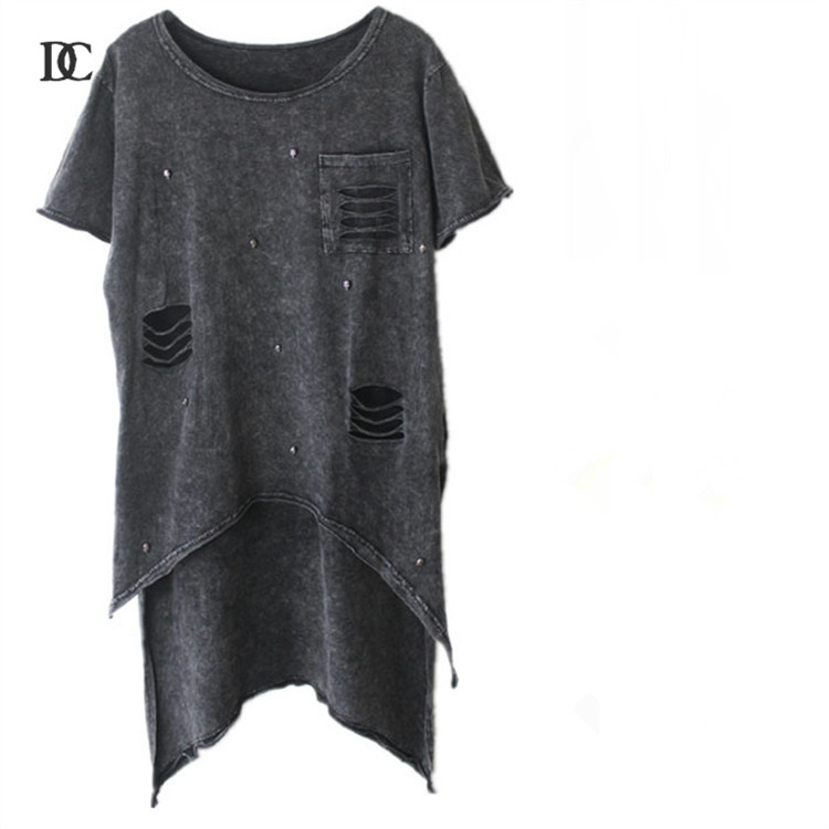 女性ヴィンテージemoゴシックリベットスカルrip擦り切れ色あせた岩tシャツtシャツトップ-プラスサイズシャツ、ブラウス問屋・仕入れ・卸・卸売り