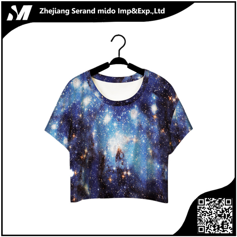 最新の星空プリントカスタムセクシーなショート丈tシャツ-問屋・仕入れ・卸・卸売り