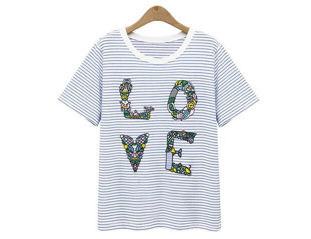 カラフルなレディ刺繍トップtシャツ女性白ラウンドネックtシャツ-Tシャツ問屋・仕入れ・卸・卸売り